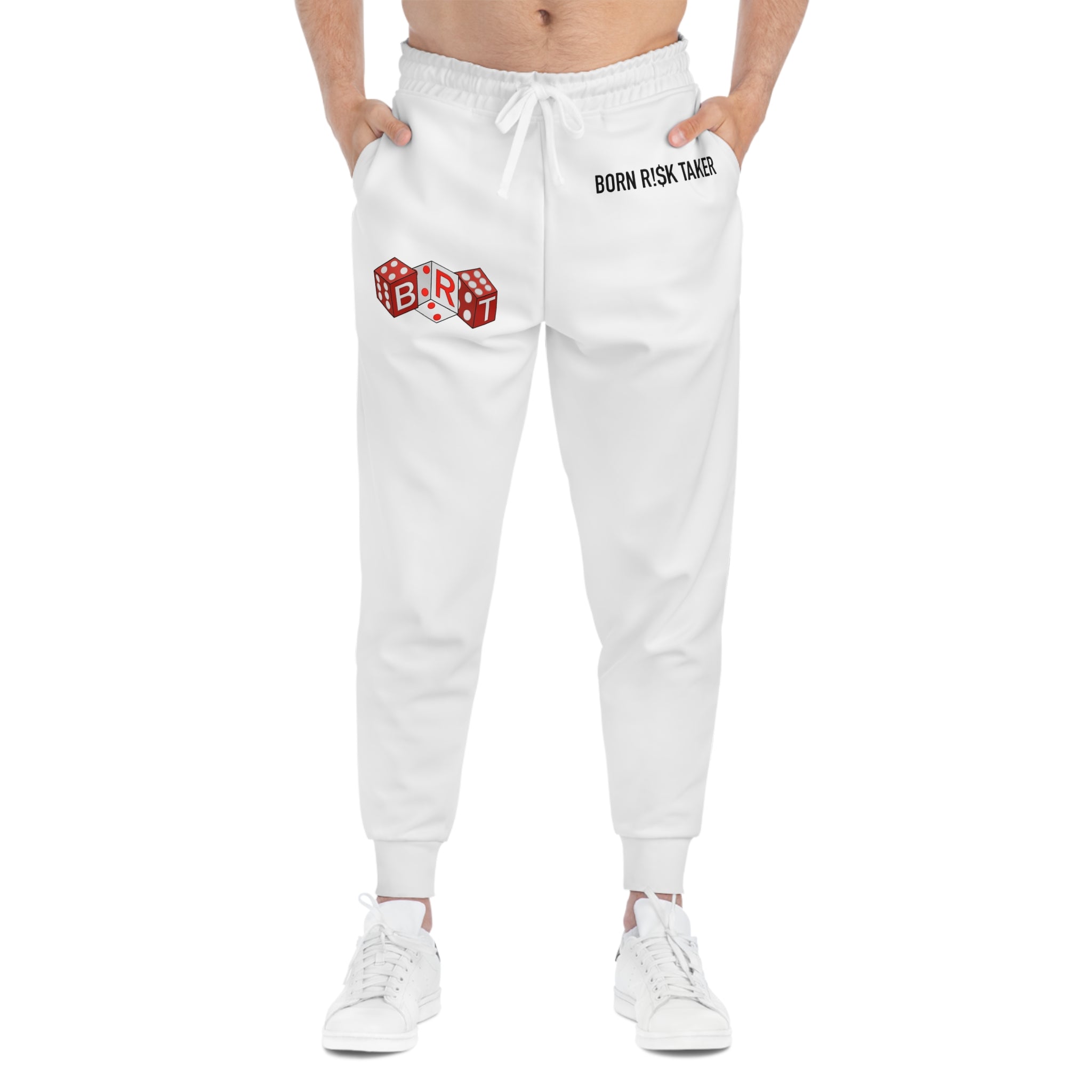 Born Risk Taker Dice Graphic Joggers — White Athletic Sweatpants